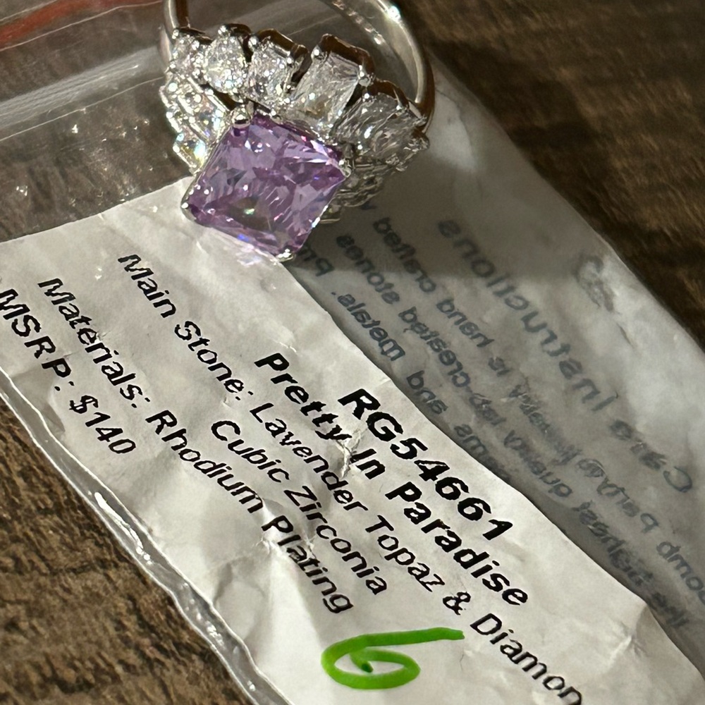 Bomb party size 6 Lavender Topaz and Diamond CZ Ring